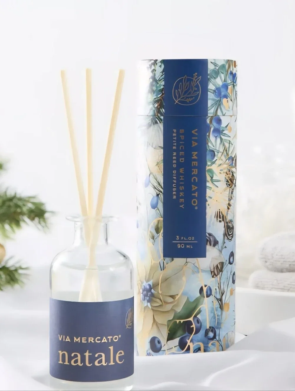 Via Mercato Natale Collection Spiced Whiskey Mini Reed Diffuser